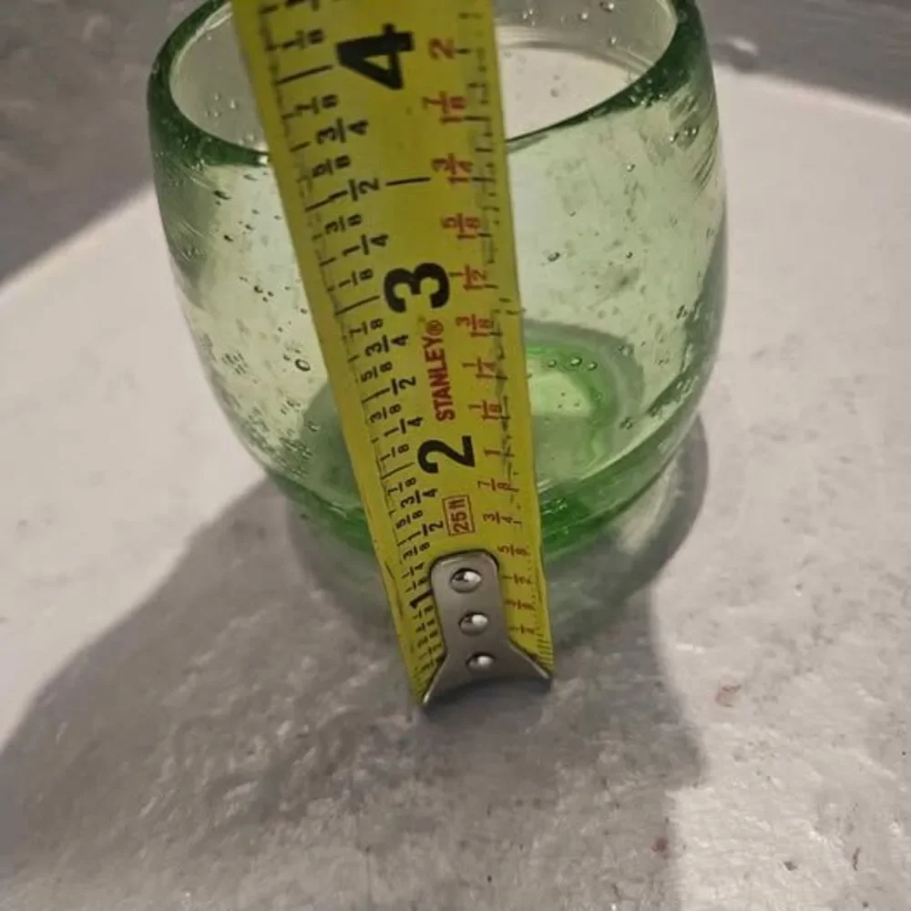 Hand Blown Controlled Bubble Green Glass Candle Votive